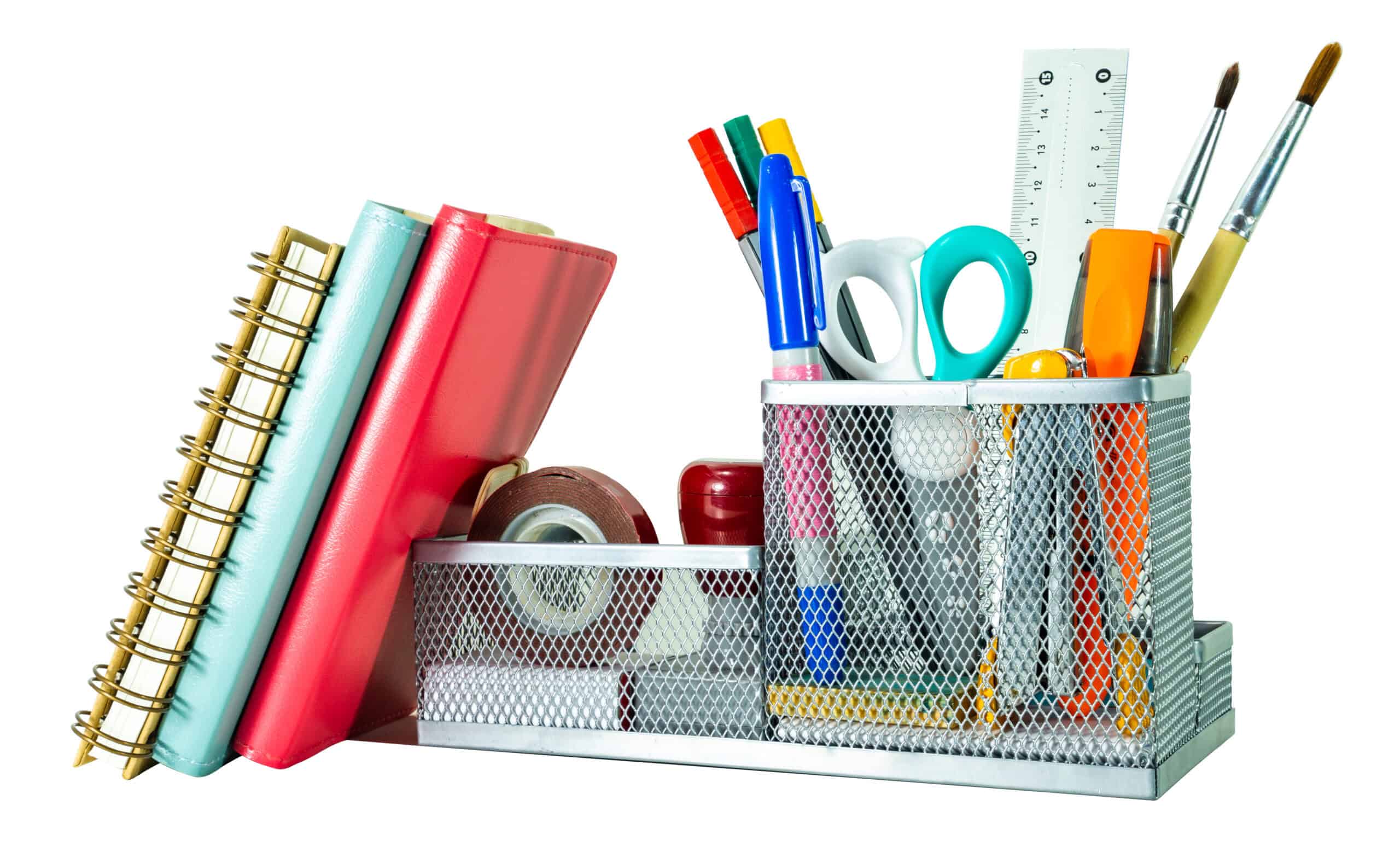 back-school-concept-pencil-pen-supplies-holder-white-background-isolated-clipping-path